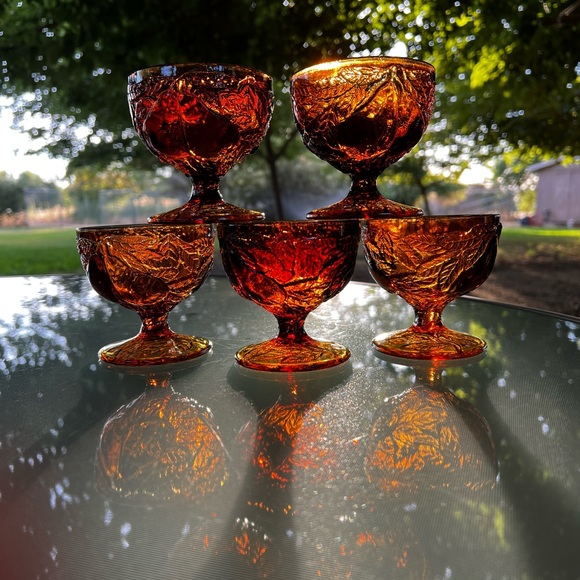 Vintage Tiara Exclusive Dark Amber Low Stem Glass set of 5 - Picture 9 of 10